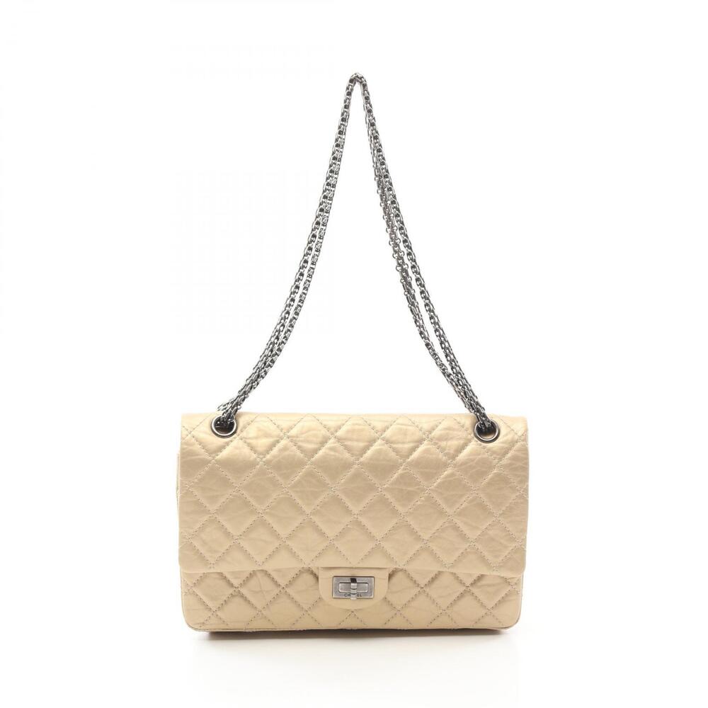 Chanel Matelasse Double Flap Shoulder Bag Calfskin Leather Beige